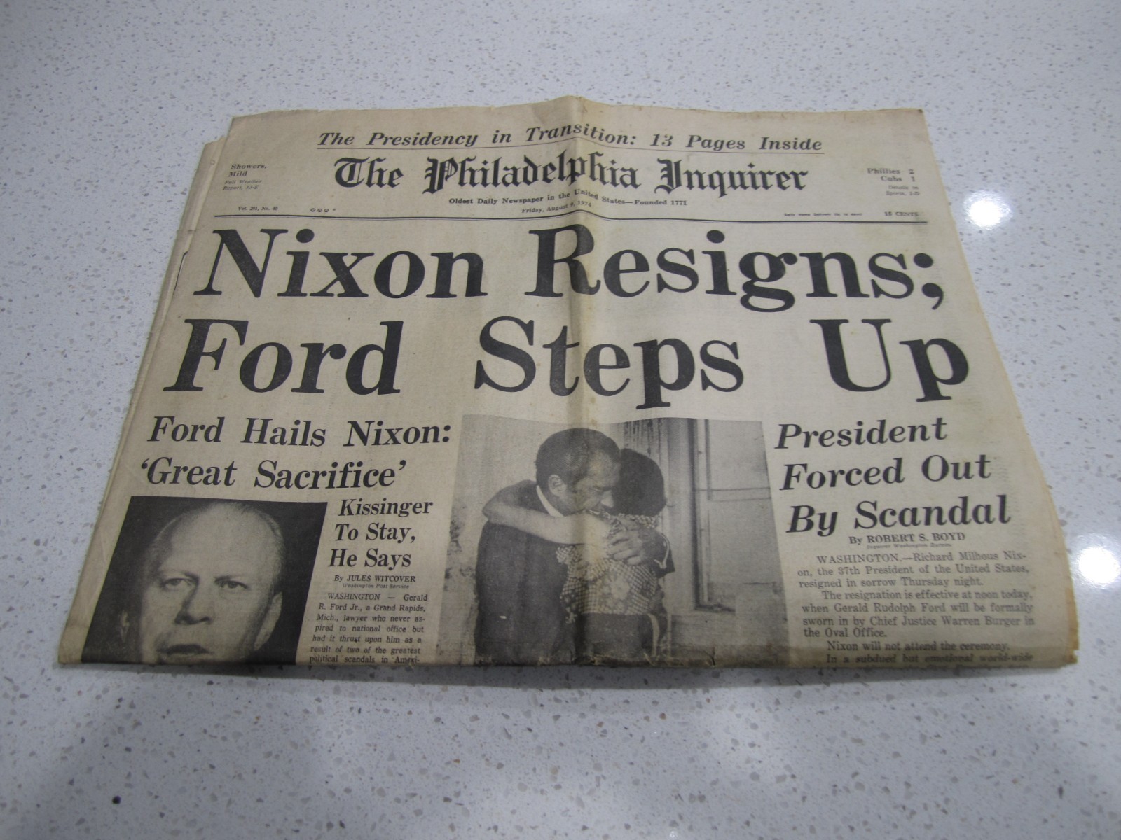 Vintage The Philadelphia Inquirer Nixon Resigns Newspaper August 9, 1974 WOW!!!