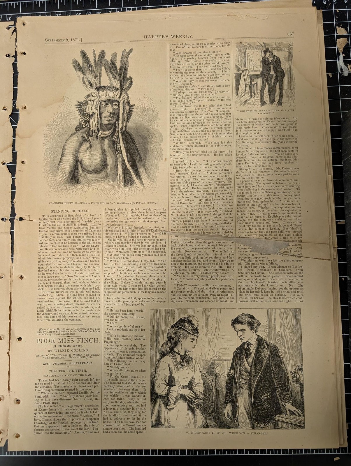 Harper’s Weekly – September 9, 1871 | United Italy Cover, Standing Buffalo Sioux