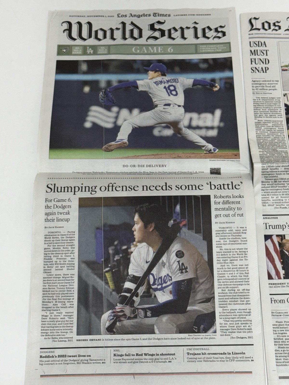 Los Angeles LA Times 11/01/2025 MLB World Series Dodgers Game 6 Yamamoto MVP