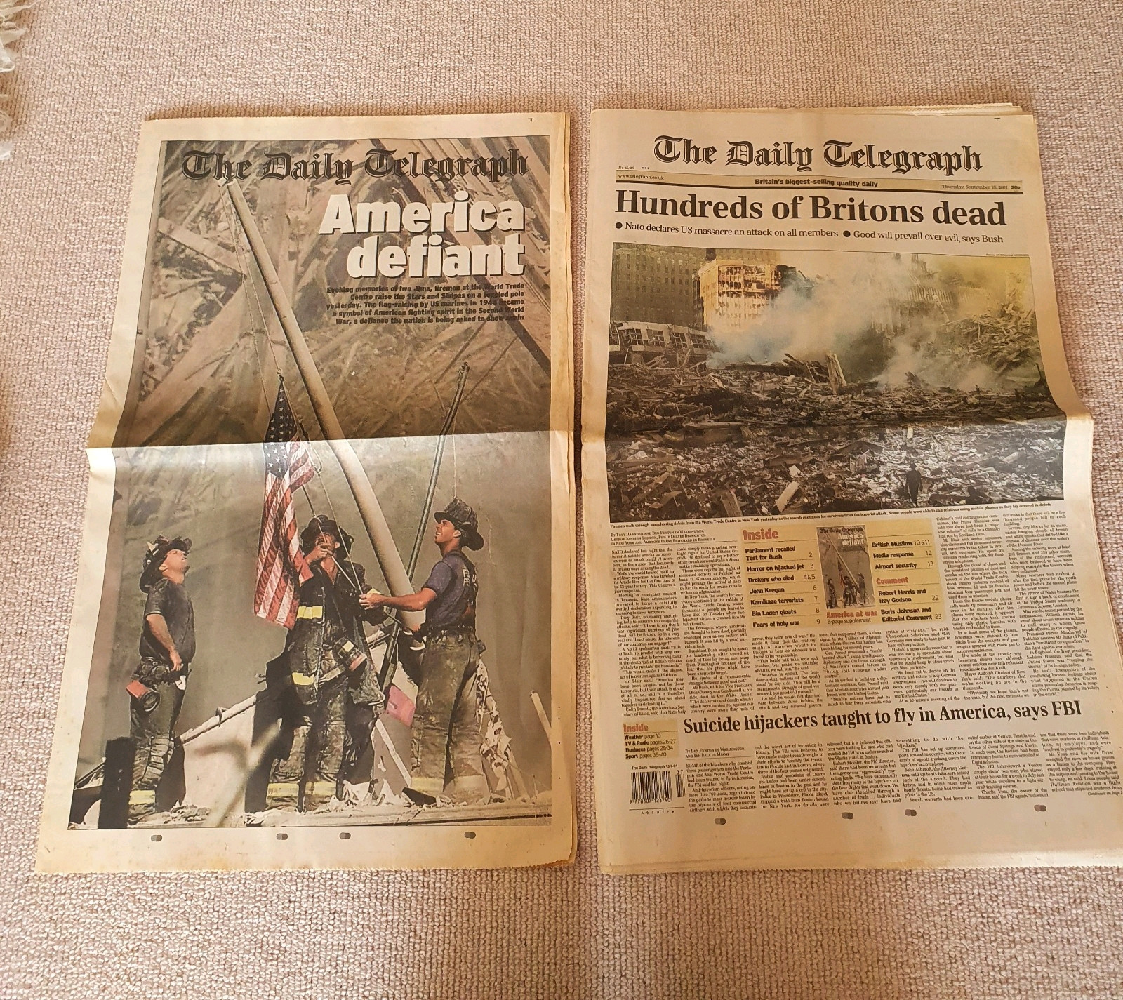 8 x UK Newspapers Documenting Aftermath of World Trade Centre Attacks 9/11