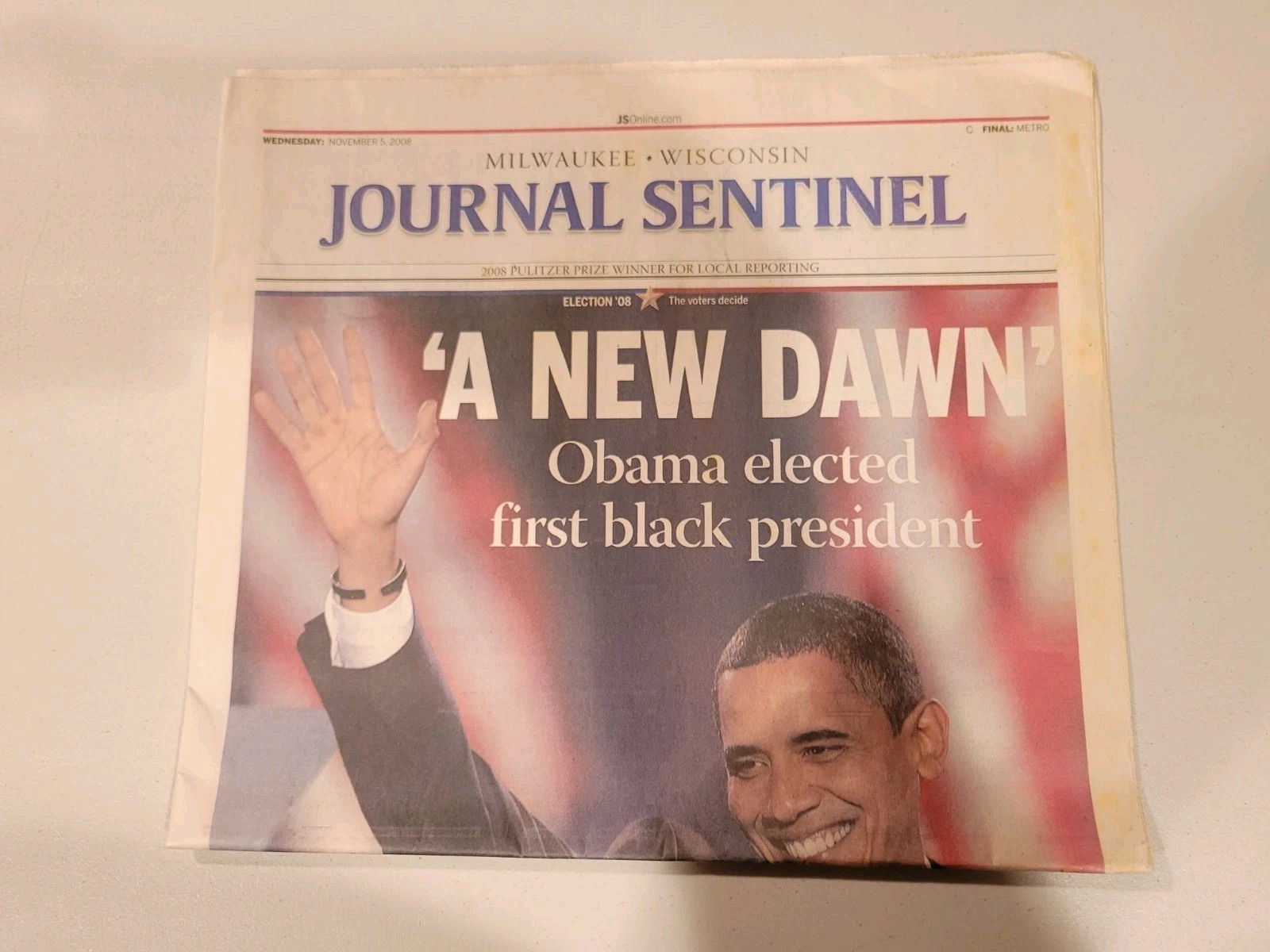 Milwaukee Journal Setinel November 5, 2008 Used Obama 1st President IC Newspaper