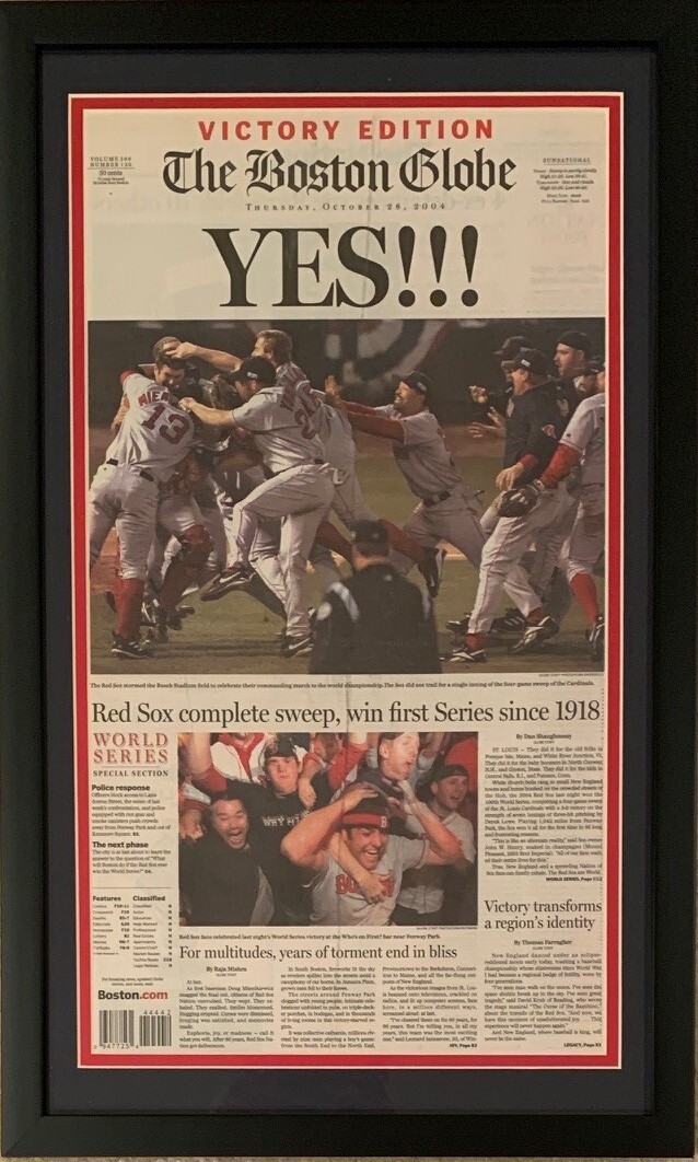 Boston Red Sox 2004 World Series Champions Globe Framed Original Newspaper YES!