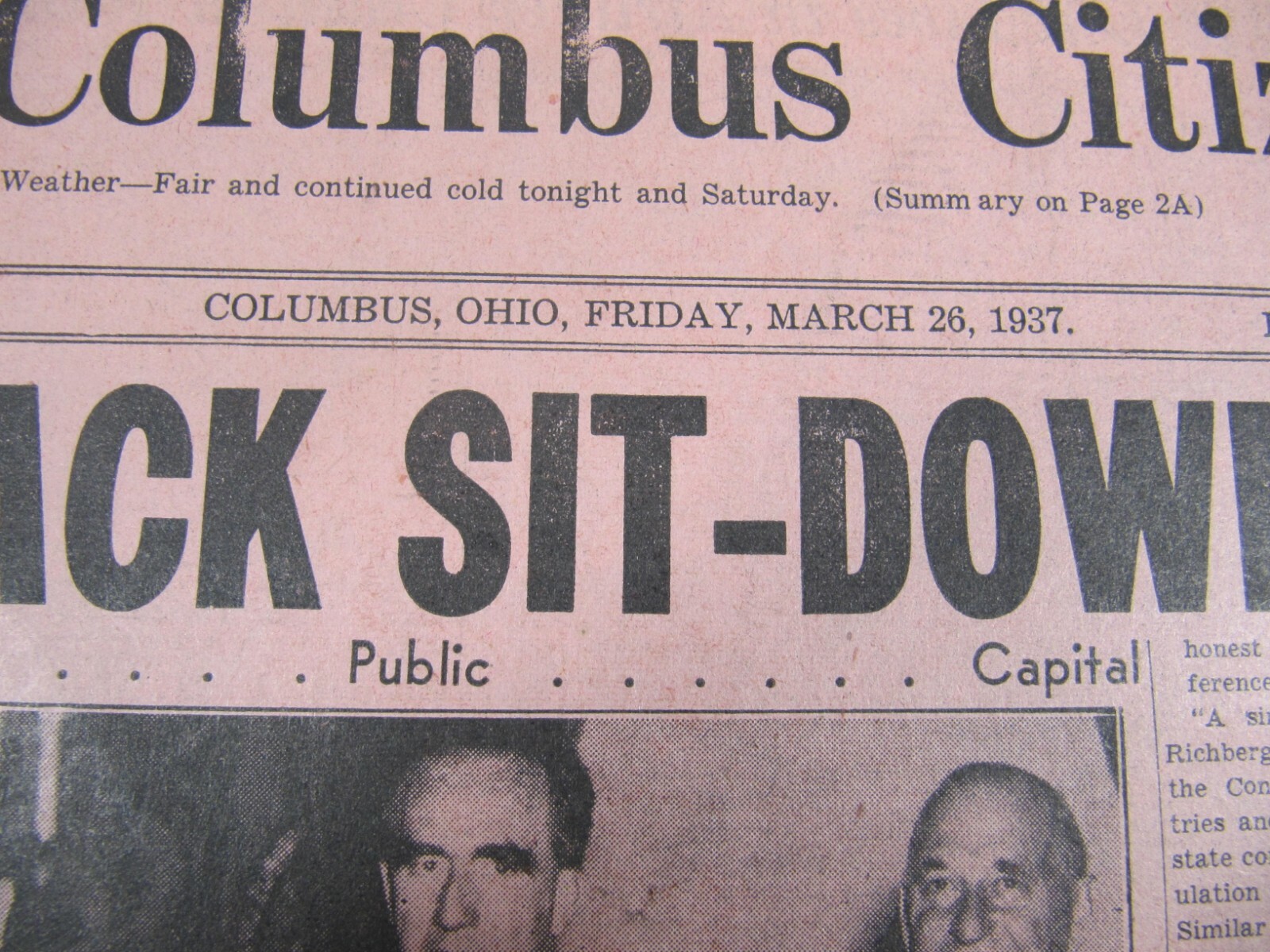 Columbus Citizen Newspaper Friday March 26, 1937- Not complete-Section A only