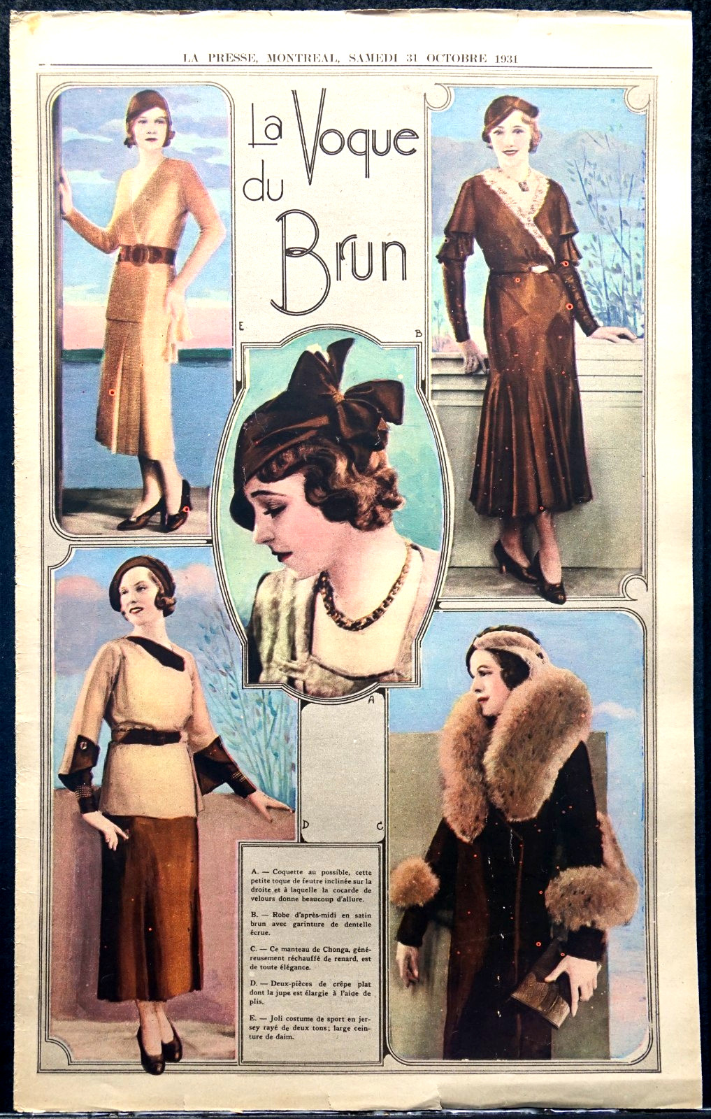 1931 Montreal La Presse Color Newspaper Fashion Page – The Trend For Brown