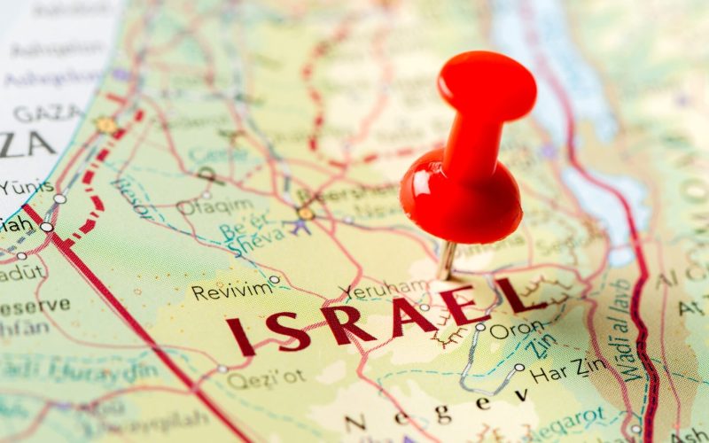 Israel,Country,Is,Push,Pinned,On,World,Map,Close,Up