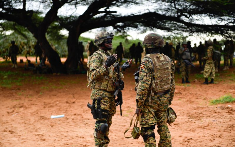 Ugandan soldiers, serving under the African Union Mission in Somalia (AMISOM), prepare to conduct operations to flush out remnants of AlShabaab from the suburbs of Afgooye town, Lower Shabelle region, Somalia, on November 5, 2017. AMISOM Photo / Ilyas Ahmed